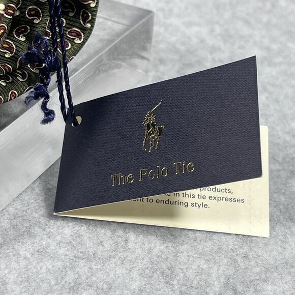 Polo Ralph Lauren Tie Mens Green Paisley Silk Made In USA Hand Made Neckwear NEW - Picture 5 of 13